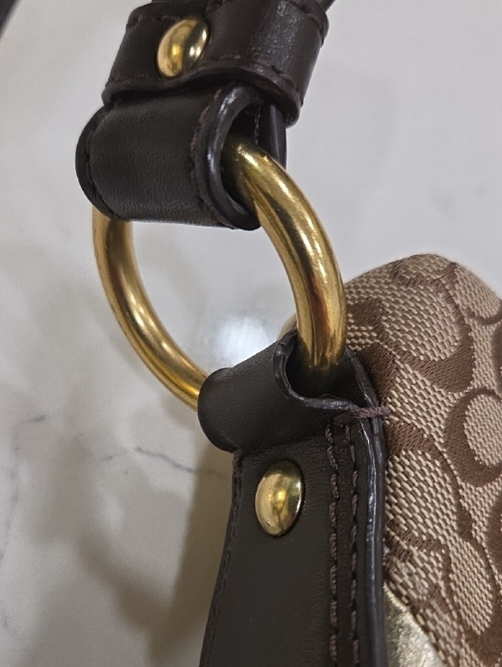 Rare Coach Patchwork Crossbody in Brown, Tan & Gold Metallic - Picture 4 of 7